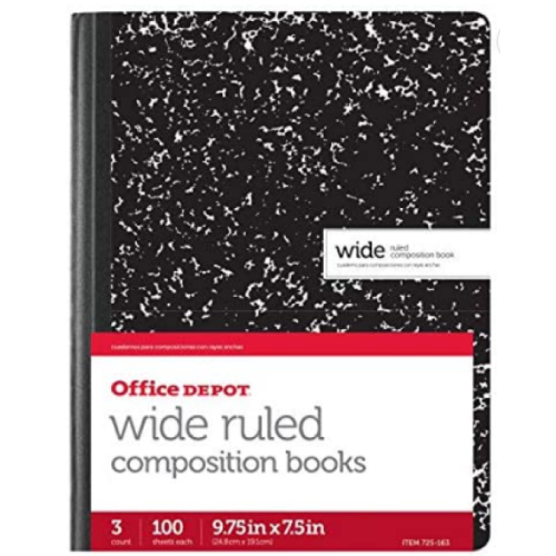 Marble Composition Notebook Wide Ruled Black and White Composition